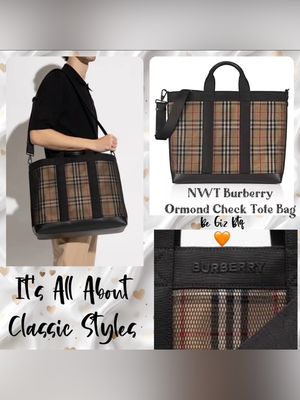 NWT Authentic Burberry Ormond Check Tote Archive Beige Travel Bag
